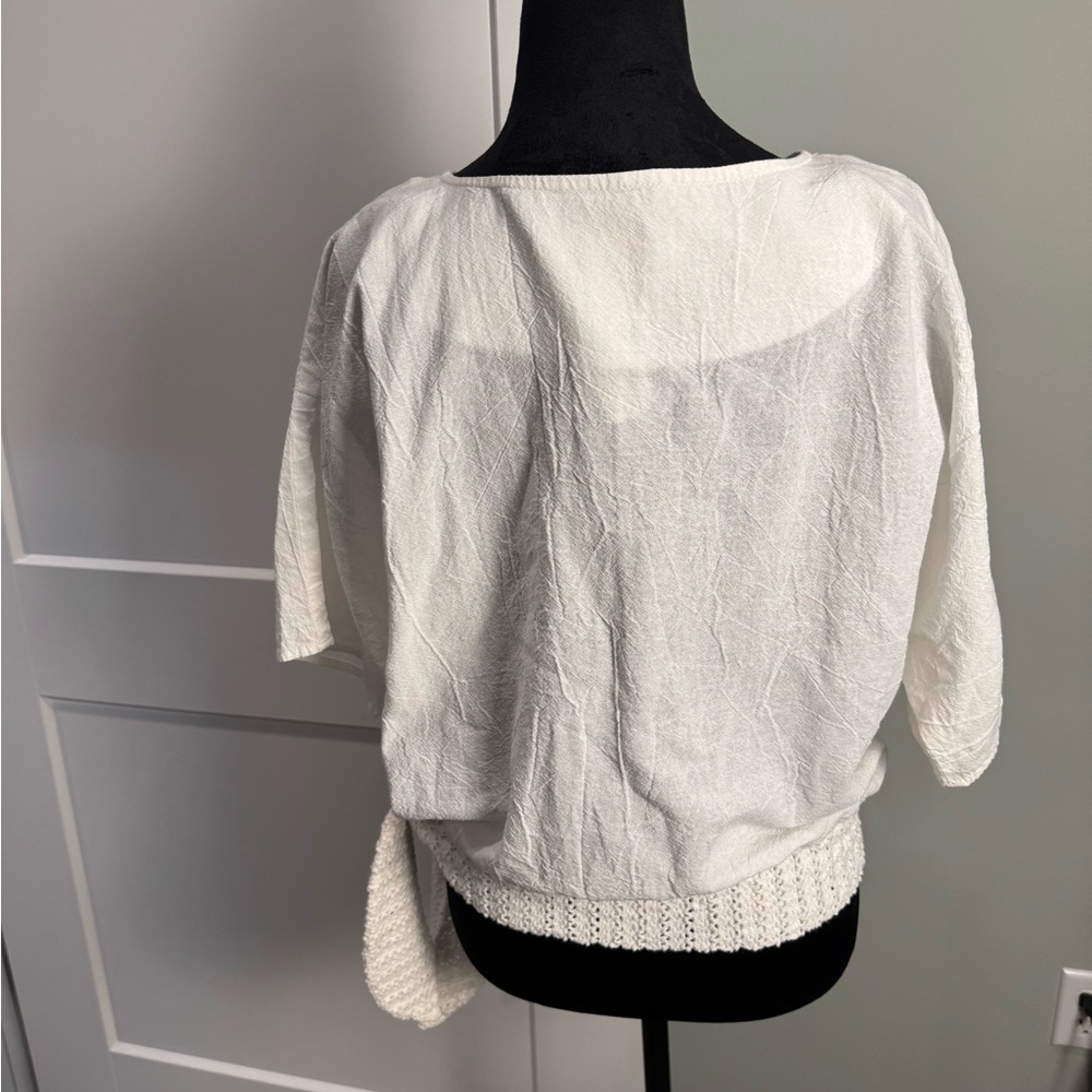 Brownstone studio tie waist boat neck blouse white lightweight airy - Picture 3 of 8